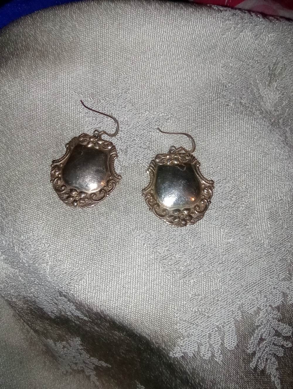 Vintage Gold Tone Shield Drop Earrings